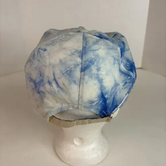 Vintage Cord Tie Dye Hat, Strapback San Sun Cap, White And Blue - Picture 3 of 8
